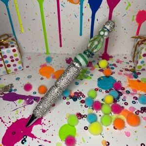 Handcrafted Lampwork Glass Beaded Pen with Silver Accents